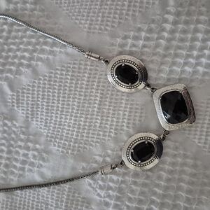 Vera Bradley Silver Black Necklace with Elegant Square-Cut Stones